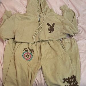 PLAYBOY Beige Loungewear Set with Brown Logo